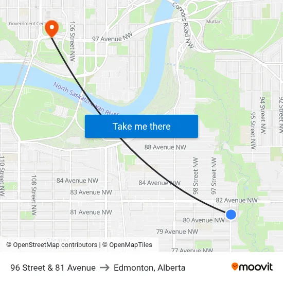96 Street & 81 Avenue to Edmonton, Alberta map