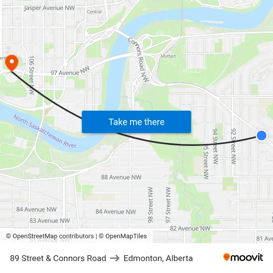 89 Street & Connors Road to Edmonton, Alberta map