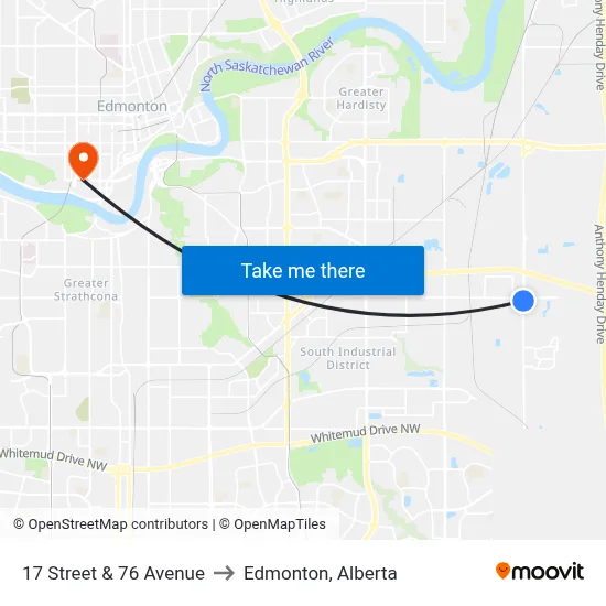 17 Street & 76 Avenue to Edmonton, Alberta map