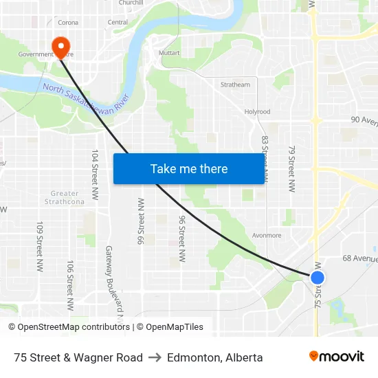 75 Street & Wagner Road to Edmonton, Alberta map