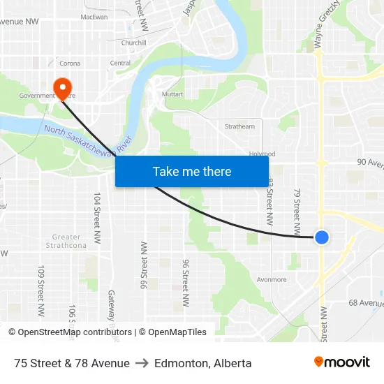 75 Street & 78 Avenue to Edmonton, Alberta map