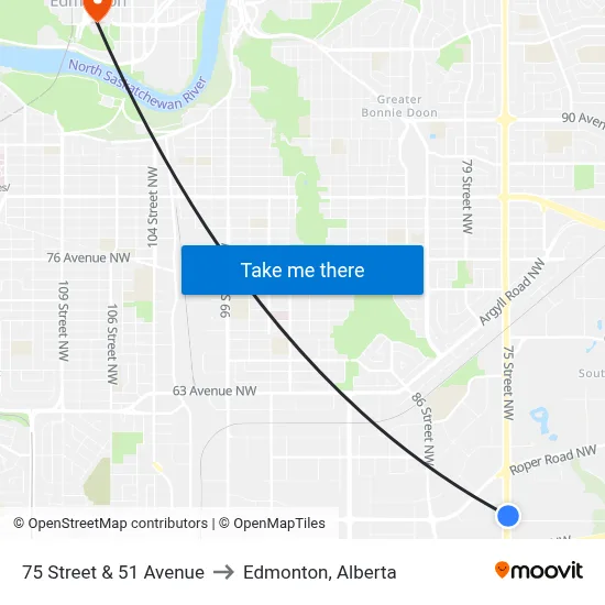 75 Street & 51 Avenue to Edmonton, Alberta map