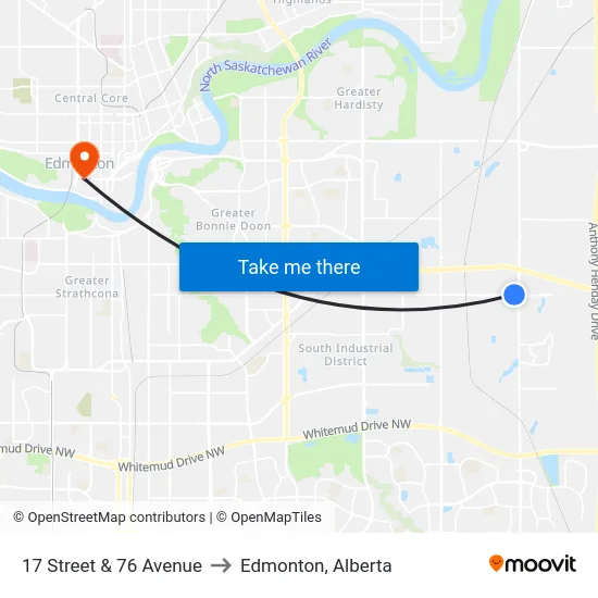 17 Street & 76 Avenue to Edmonton, Alberta map
