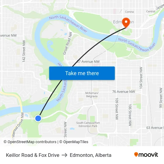 Keillor Road & Fox Drive to Edmonton, Alberta map