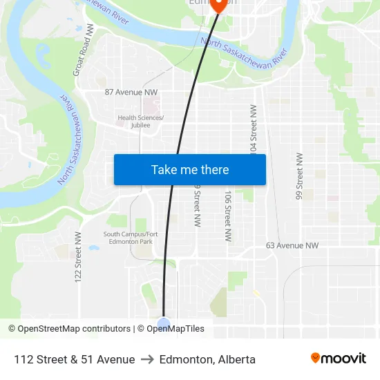 112 Street & 51 Avenue to Edmonton, Alberta map