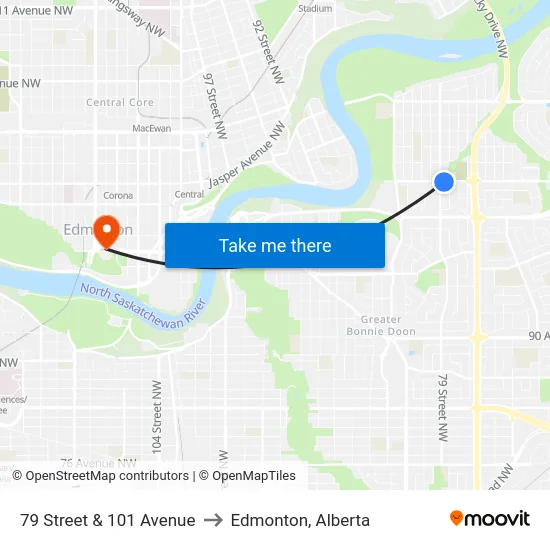 79 Street & 101 Avenue to Edmonton, Alberta map