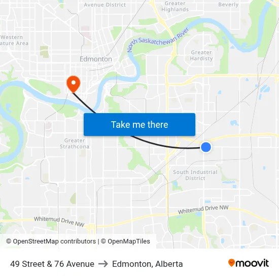 49 Street & 76 Avenue to Edmonton, Alberta map