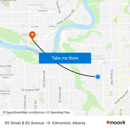 85 Street & 82 Avenue to Edmonton, Alberta map