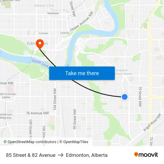 85 Street & 82 Avenue to Edmonton, Alberta map