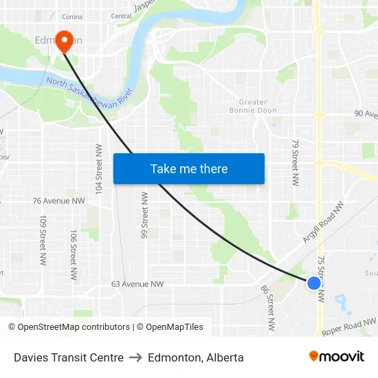 Davies Transit Centre to Edmonton, Alberta map