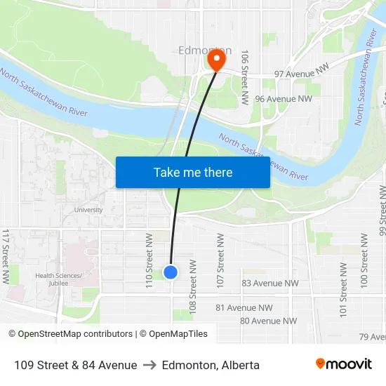 109 Street & 84 Avenue to Edmonton, Alberta map