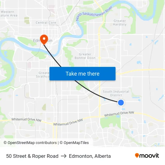 50 Street & Roper Road to Edmonton, Alberta map
