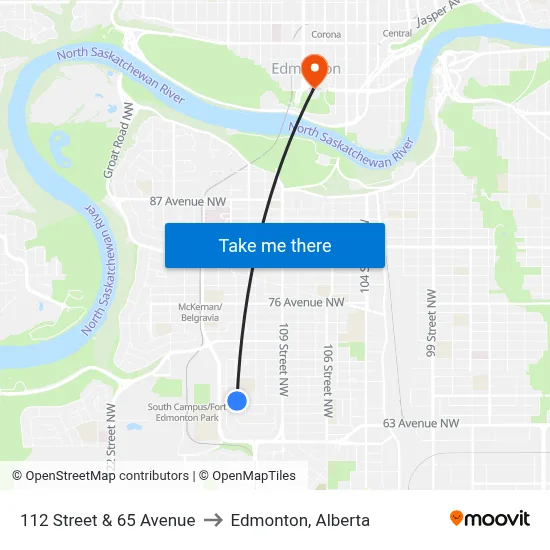 112 Street & 65 Avenue to Edmonton, Alberta map