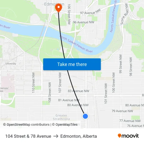 104 Street & 78 Avenue to Edmonton, Alberta map