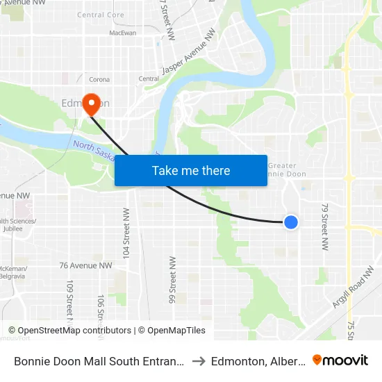 Bonnie Doon Mall South Entrance to Edmonton, Alberta map