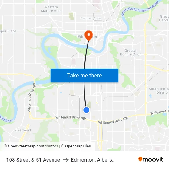 108 Street & 51 Avenue to Edmonton, Alberta map