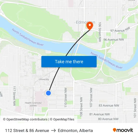 112 Street & 86 Avenue to Edmonton, Alberta map