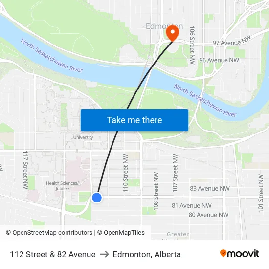 112 Street & 82 Avenue to Edmonton, Alberta map