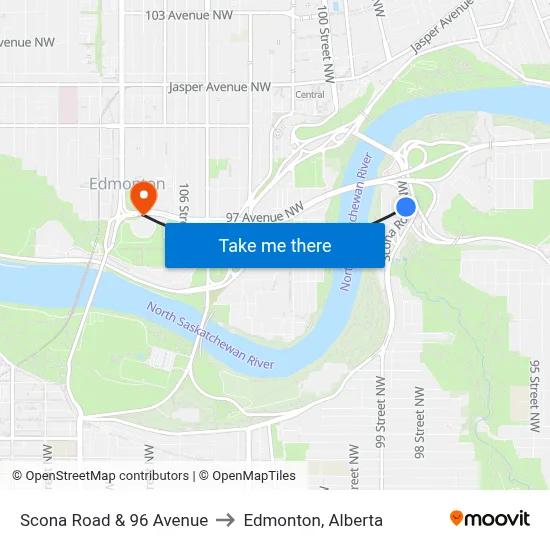 Scona Road & 96 Avenue to Edmonton, Alberta map