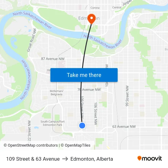 109 Street & 63 Avenue to Edmonton, Alberta map