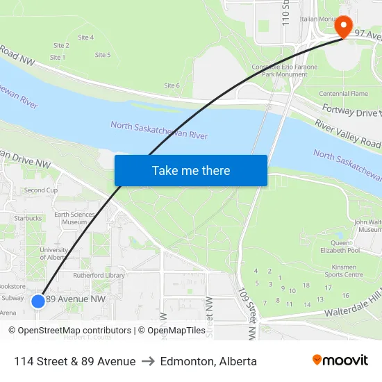 114 Street & 89 Avenue to Edmonton, Alberta map
