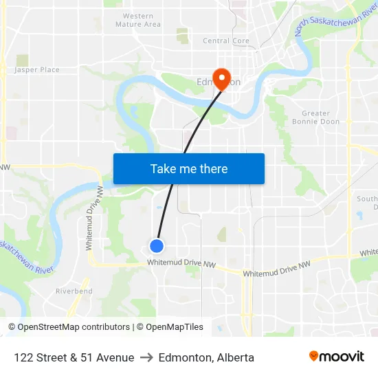 122 Street & 51 Avenue to Edmonton, Alberta map