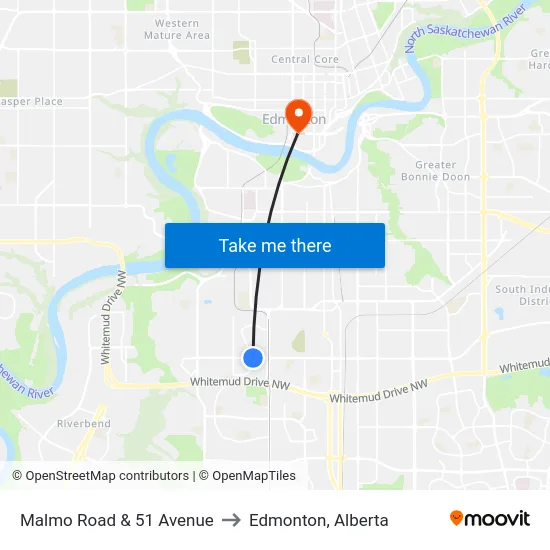 Malmo Road & 51 Avenue to Edmonton, Alberta map