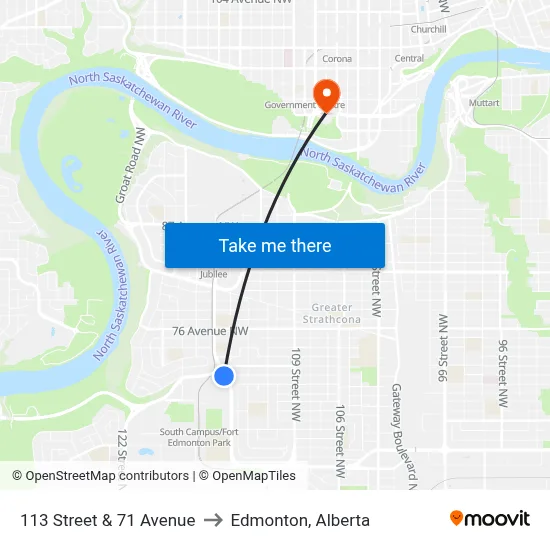 113 Street & 71 Avenue to Edmonton, Alberta map