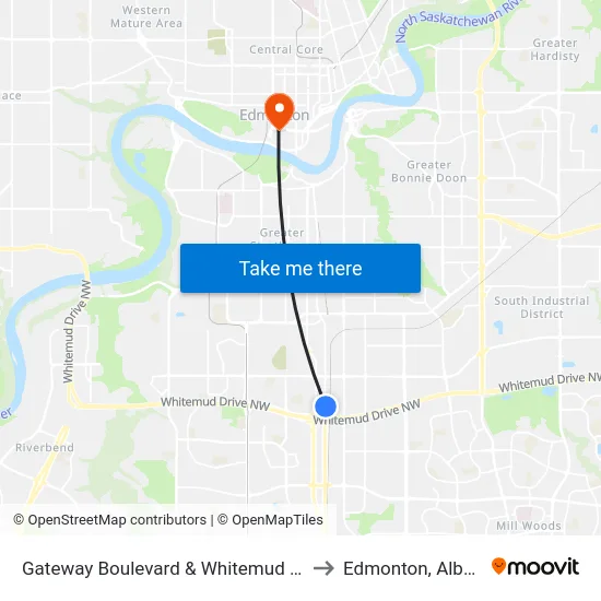 Gateway Boulevard & Whitemud Drive to Edmonton, Alberta map