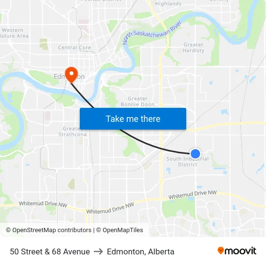 50 Street & 68 Avenue to Edmonton, Alberta map