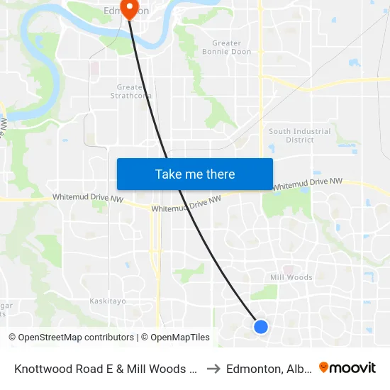 Knottwood Road E & Mill Woods Road S to Edmonton, Alberta map