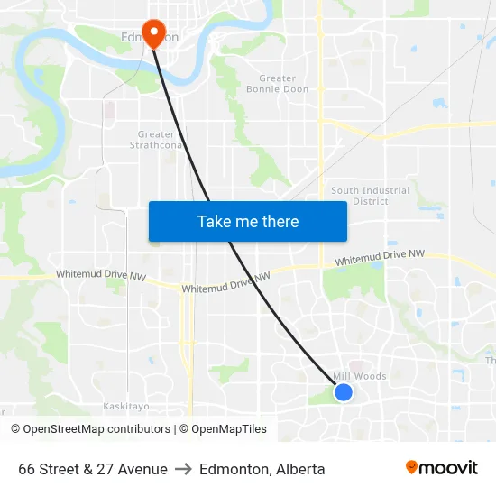 66 Street & 27 Avenue to Edmonton, Alberta map