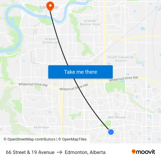 66 Street & 19 Avenue to Edmonton, Alberta map