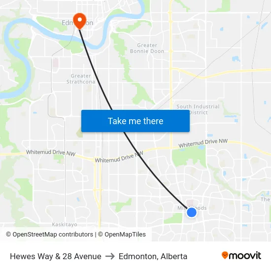 Hewes Way & 28 Avenue to Edmonton, Alberta map