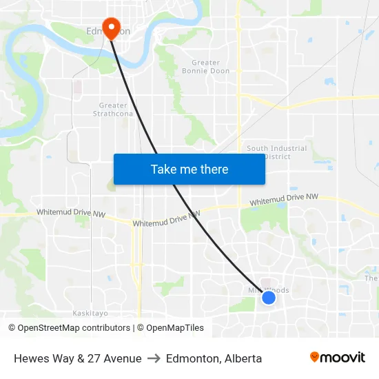 Hewes Way & 27 Avenue to Edmonton, Alberta map