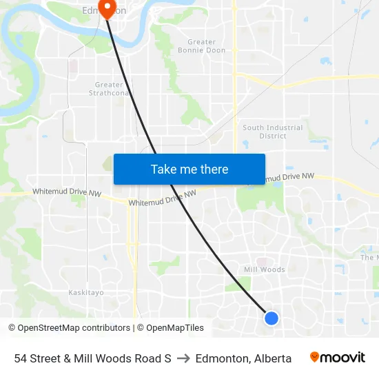 54 Street & Mill Woods Road S to Edmonton, Alberta map