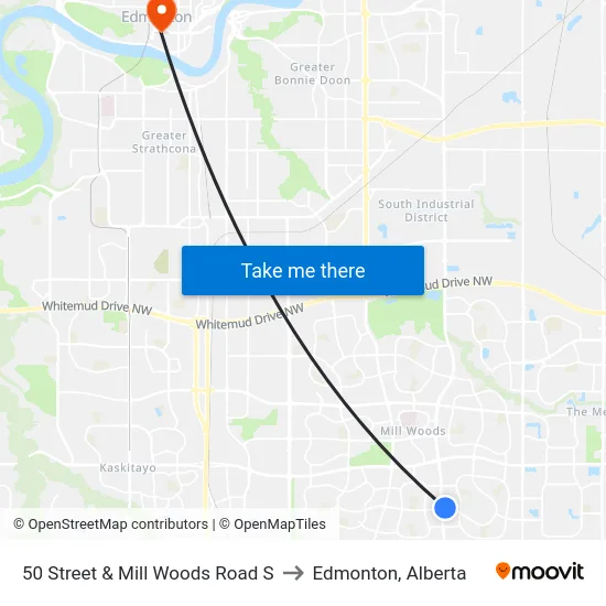 50 Street & Mill Woods Road S to Edmonton, Alberta map