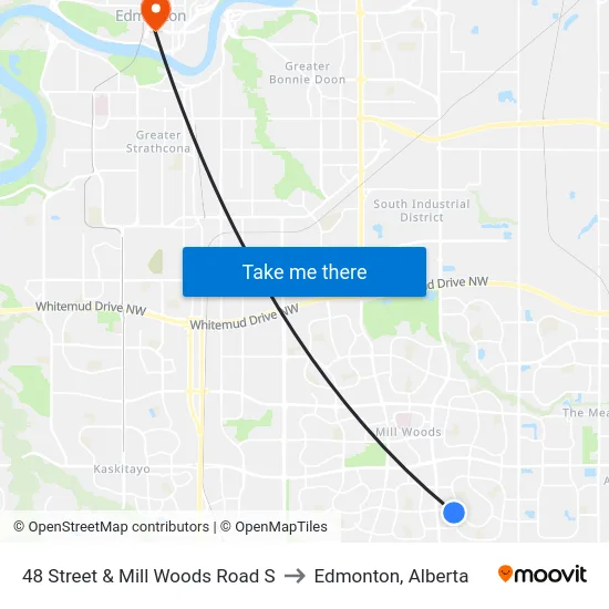 48 Street & Mill Woods Road S to Edmonton, Alberta map