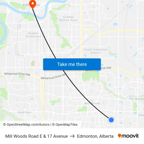 Mill Woods Road E & 17 Avenue to Edmonton, Alberta map