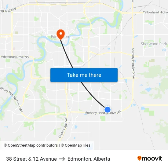 38 Street & 12 Avenue to Edmonton, Alberta map
