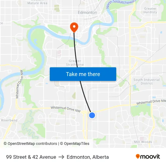 99 Street & 42 Avenue to Edmonton, Alberta map
