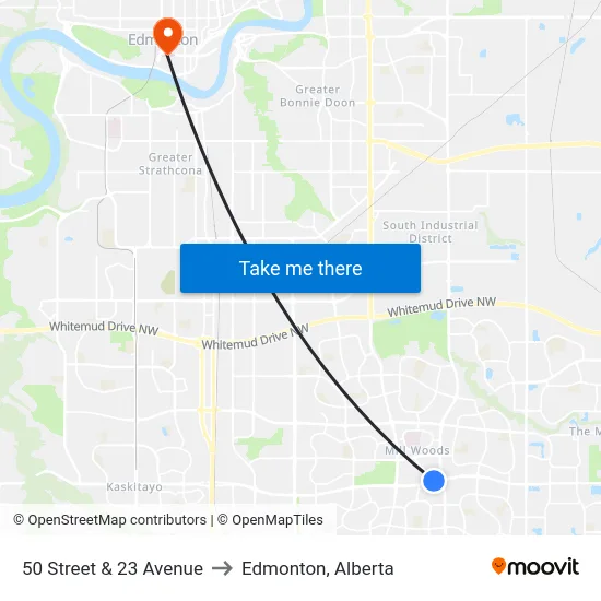 50 Street & 23 Avenue to Edmonton, Alberta map