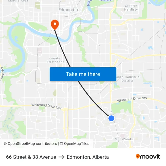 66 Street & 38 Avenue to Edmonton, Alberta map