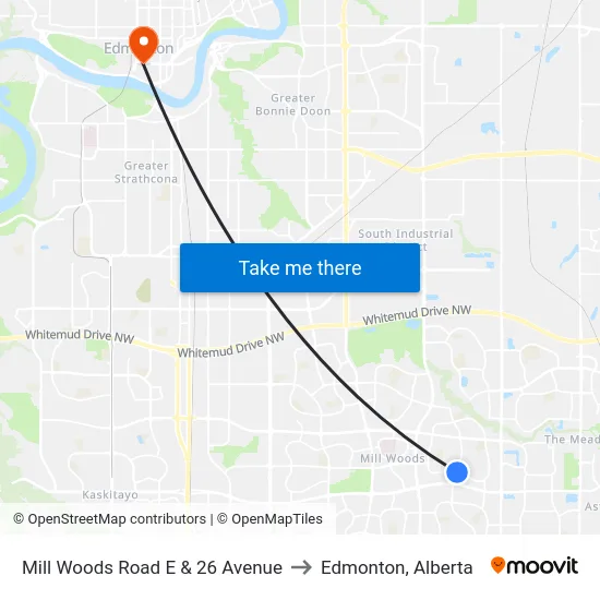 Mill Woods Road E & 26 Avenue to Edmonton, Alberta map