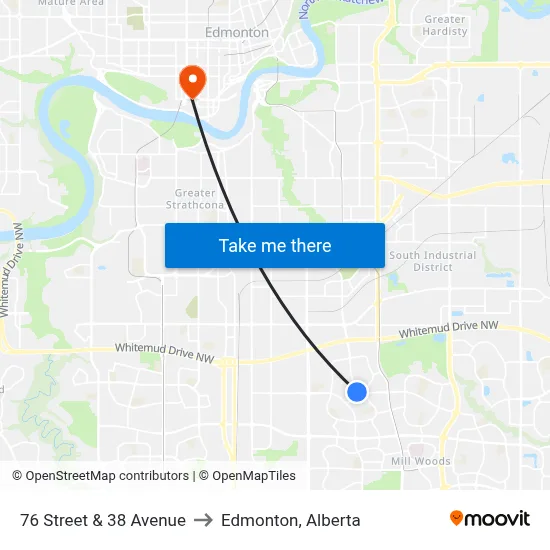 76 Street & 38 Avenue to Edmonton, Alberta map