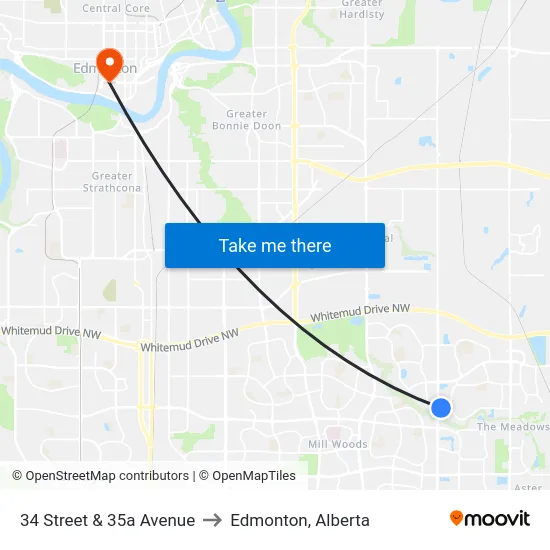 34 Street & 35a Avenue to Edmonton, Alberta map