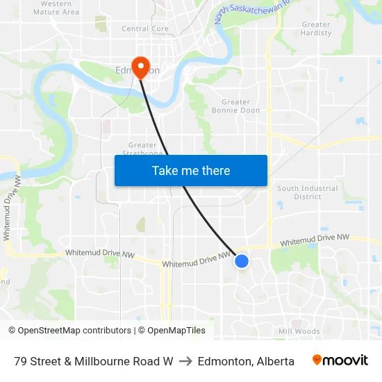 79 Street & Millbourne Road W to Edmonton, Alberta map