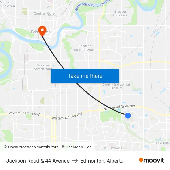 Jackson Road & 44 Avenue to Edmonton, Alberta map