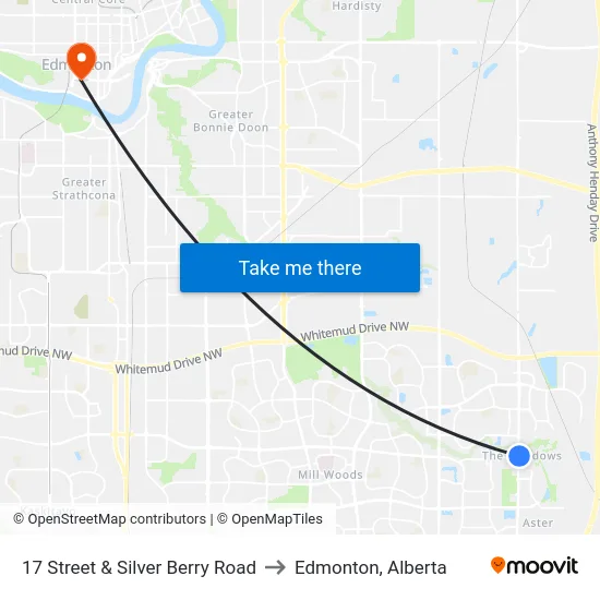 17 Street & Silver Berry Road to Edmonton, Alberta map
