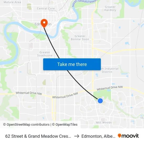 62 Street & Grand Meadow Crescent to Edmonton, Alberta map